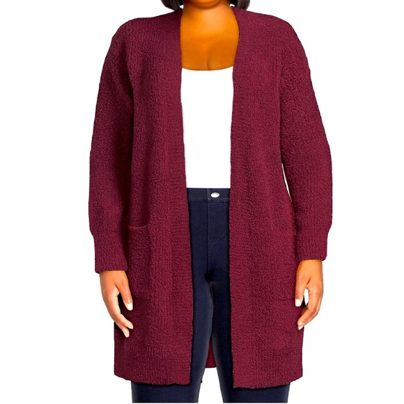 Time and Tru Women's Duster Cardigan Sweater Midweight XL 16-18 Burgundy - Picture 2 of 8